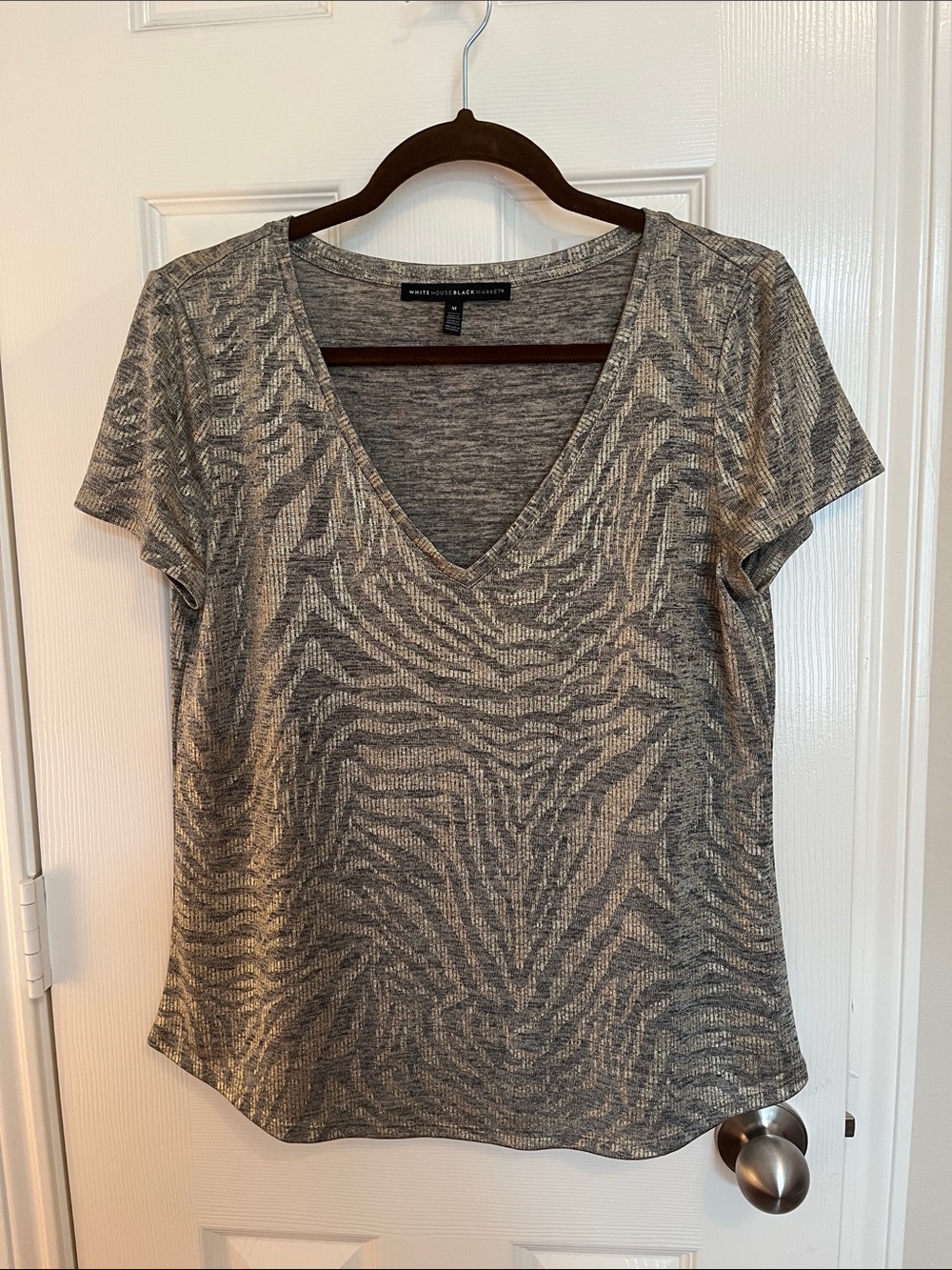 White House Black Market Metallic Zebra Tee